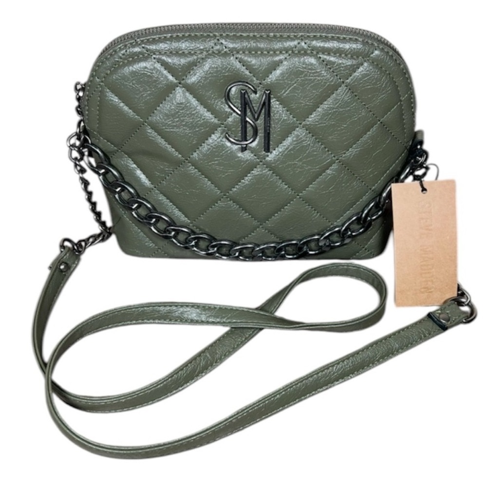 Steve Madden Maggie Crinkle Olive Green Crossbody Chain Bag